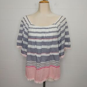 Lula Soul Australia striped fringe off-shoulder top S